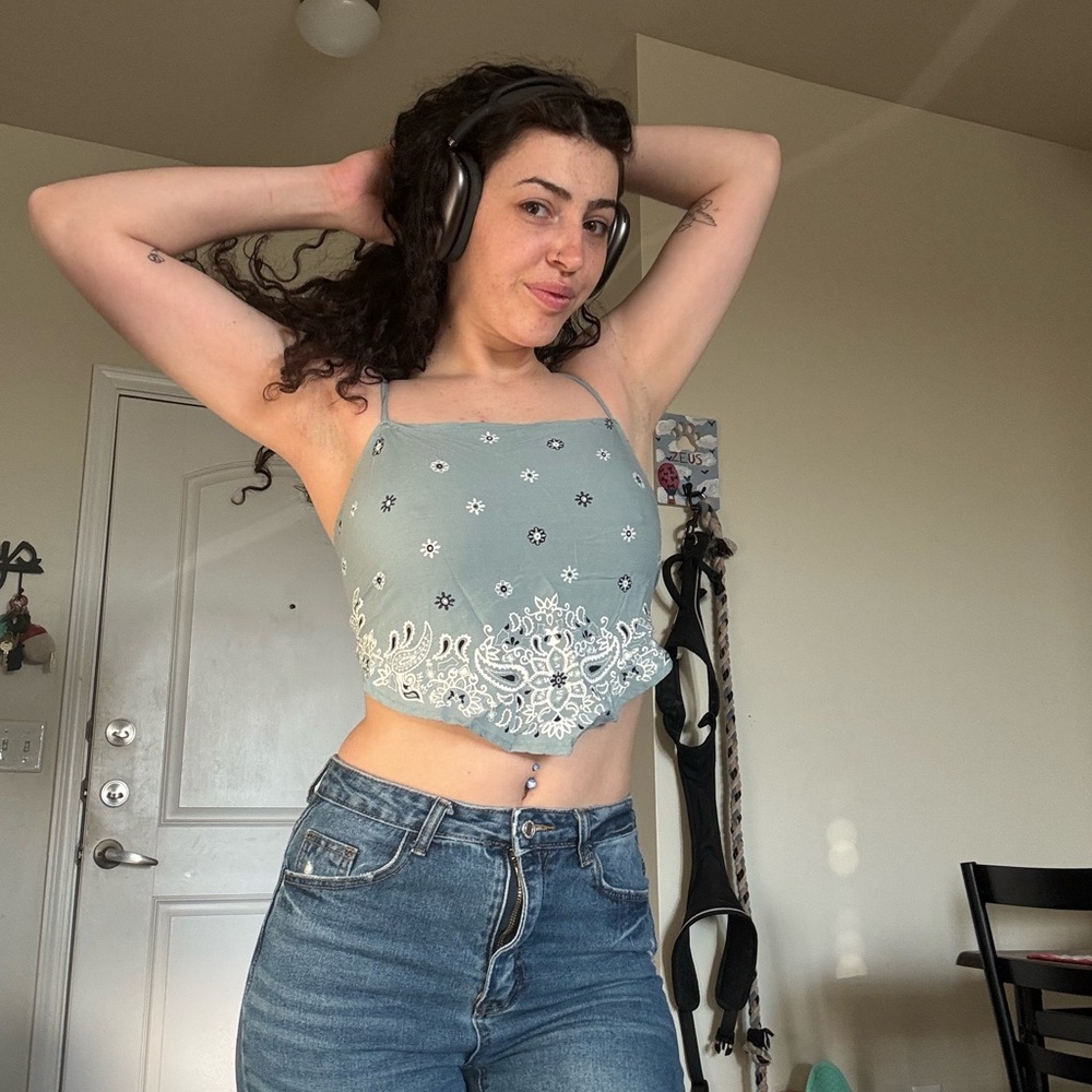 SHEIN Blue Embellished Asymmetrical Sleeveless Tank Top